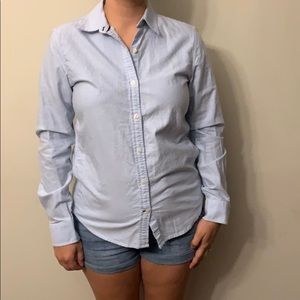 Blue oxford blouse.